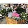 Image 2 : Pallet lot of misc. fake flower decorations, hedges, easel, signs, basket & other misc wedding decor