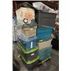 Image 1 : Pallet lot of misc. including - rose centrepiece, white planters, vase floral, storage bins, etc...