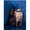 Image 3 : Large group of assorted bins including - a bin full of tank tops (various sizes), hangers, bras, pla