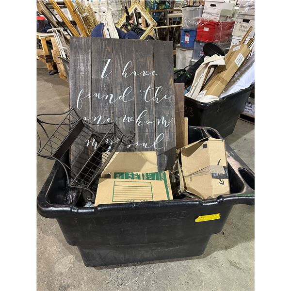 Large bin of signs, 2 tier serving tray, flameless candle holders, etc...