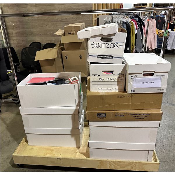 Group of onion bags, dividers, manila tags, misc. office supplies, etc...