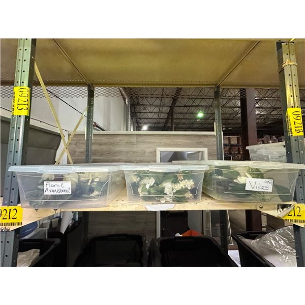 Group of 3 artificial flowers & bins