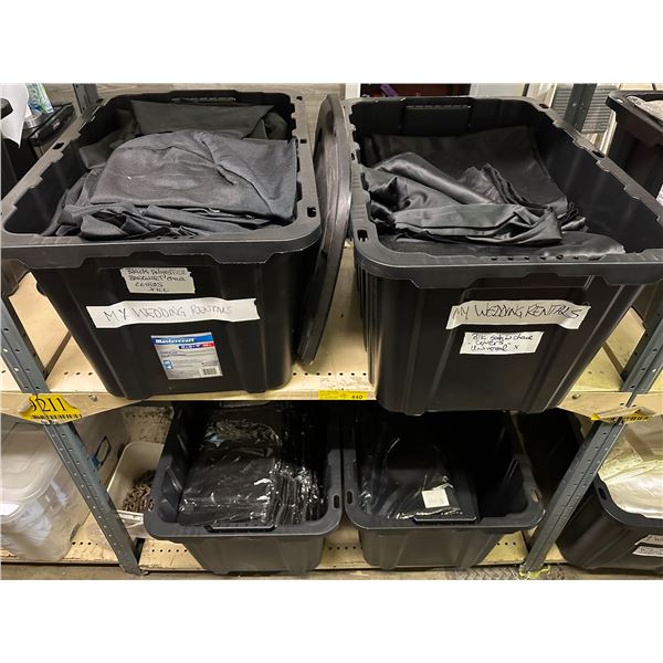 Group of 4 bins w/black seat & table covers