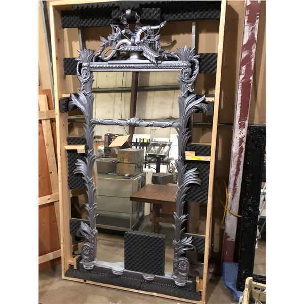 Custom-designed large decorative wall mirror w/crate (approx. 9.3 ft)