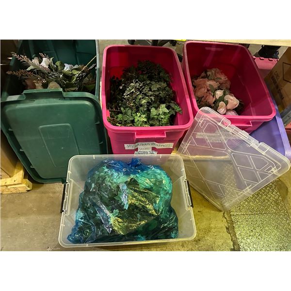 Group of 3 bins of artificial flowers