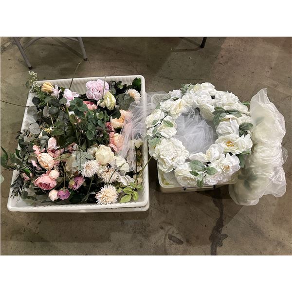 Group of 3 bins of artificial flowers