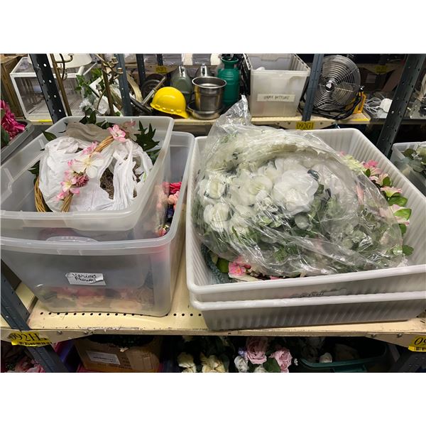 Group of 4 bins of artificial flowers