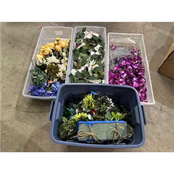 Group of 3 bins of artificial flowers & vines