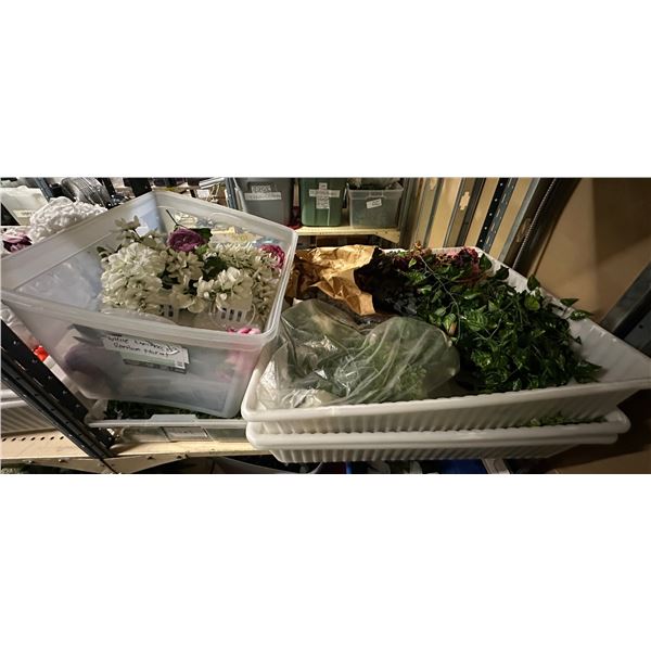 Group of 4 bins of artificial flowers & vines