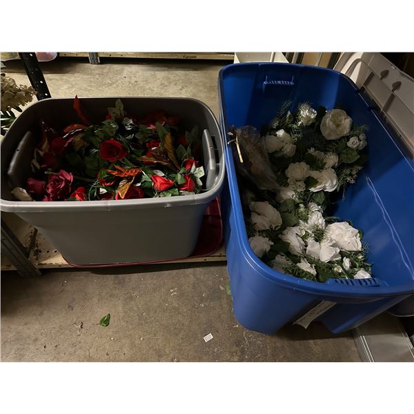 Group of 2 bins of artificial flowers & roses
