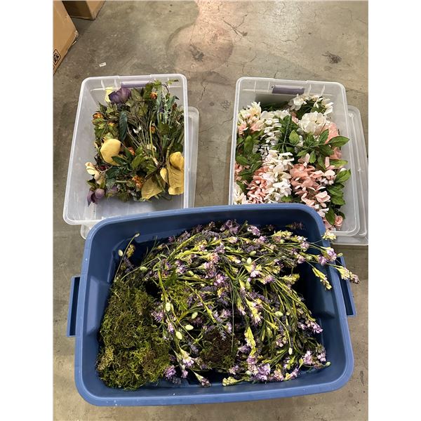 Group of 3 bins of artificial flowers