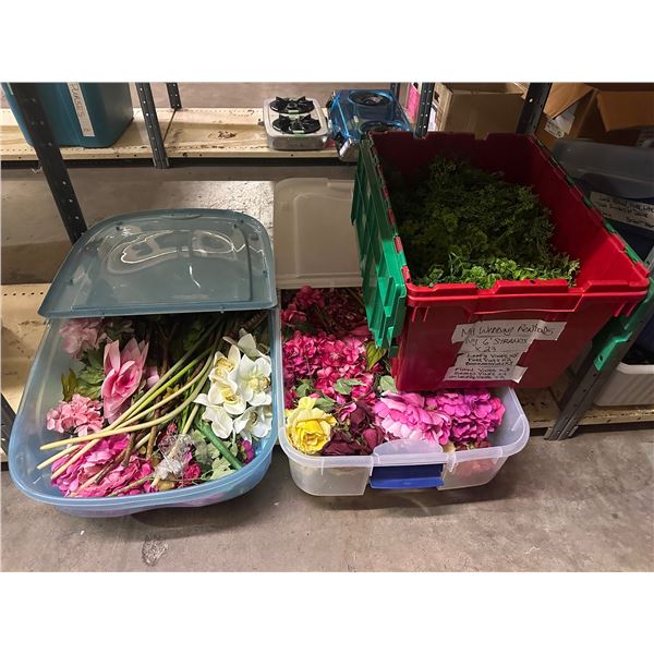 2 Shelves of artificial flowers, shrubs, ivy, etc...