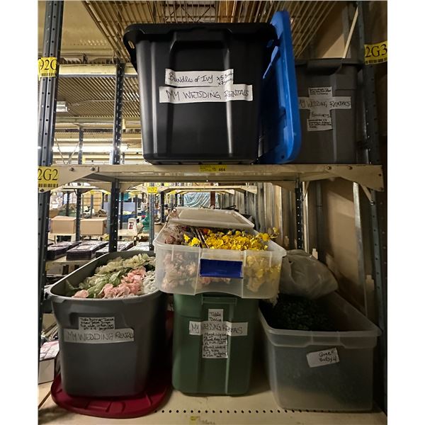 Group of 3 bins of artificial flowers, vines, plants, etc...