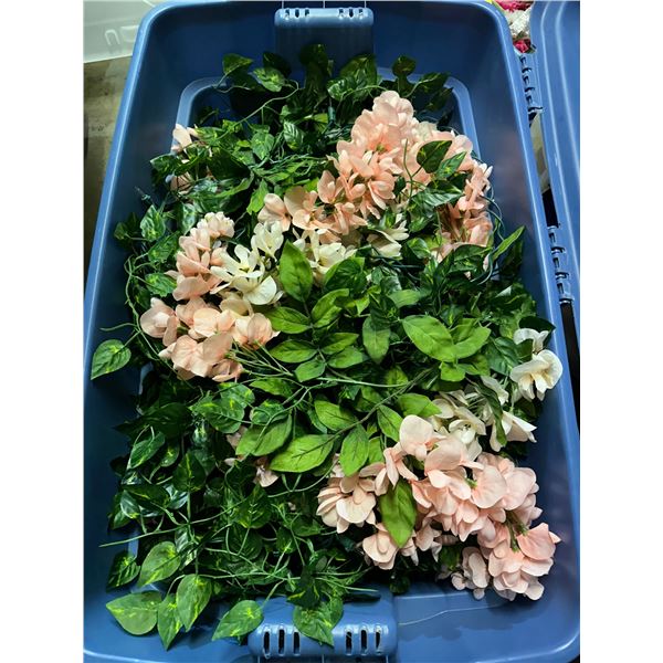 Group of 3 bins of artificial flowers, vines, plants, etc...