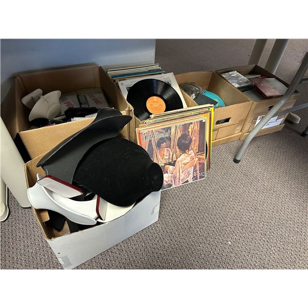 Group of misc. items including - records, jewellery display, battery, ink, dvd cases, etc...