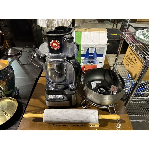 Group of misc. items including - rolling pin, Hamilton Beach blender, Ninja food & drink maker, Cuis