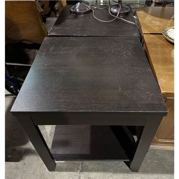 2 dark wood side tables