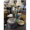 Image 2 : Group of misc items including - decorative vase, Vintage large scales of justice, Covered nickel bea