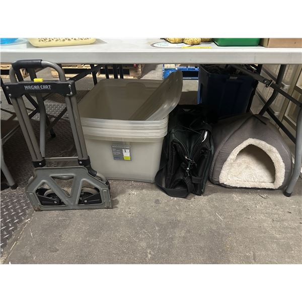 Group of misc items including - storage bins, Magna cart, dog bed, etc...