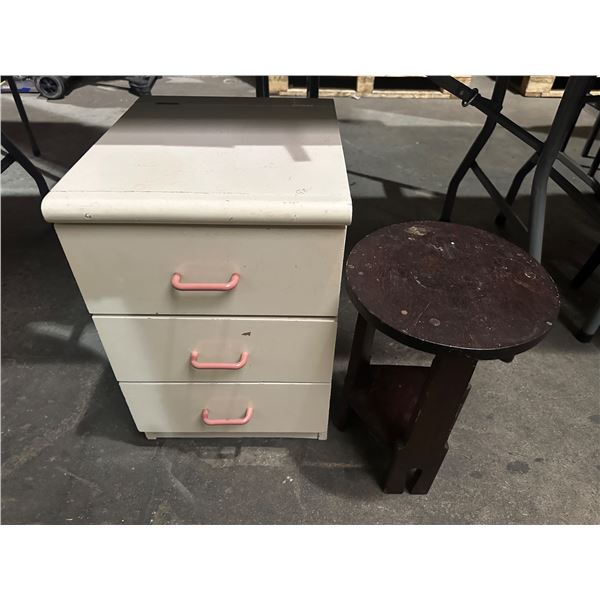 Group of 2 stool & small 3 drawer storage table
