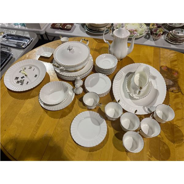 Group high quality white tea set including -  Royal Albert Val Dor cups, pot, plates, tea pot,
