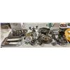 Image 1 : Large table top of silverware including - utensils, butcher knife, serving trays, candle holders, ju