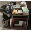 Image 1 : Group of misc items including - golf club bag w/few clubs, fitness platform box, vintage 1930's era 