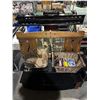 Image 1 : Group of misc items including - TV stand w/mount, mirror coat hanger, decor, basket, etc...