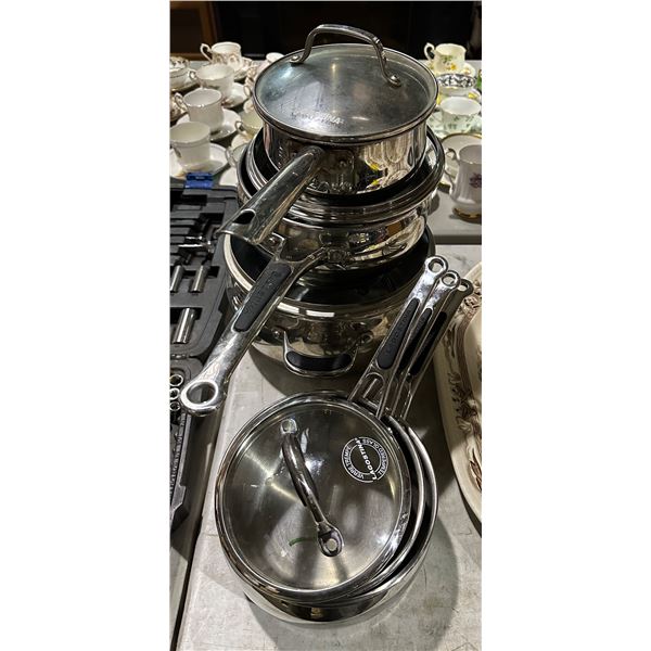 Group of approx. 3 stainless steel pot & 3 Lagostina pots