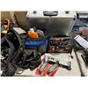 Image 2 : Large table lot of including - Utility knives, 61 10 battery charger, hammer, Stanley long tape, jum