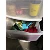 Image 3 : Group of 4 standup plastic storage containers w/misc items inside