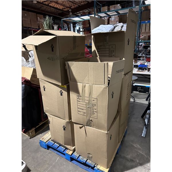 Pallet of clothing, bedding, shoes, suitcase, etc...