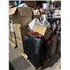 Image 1 : Pallet lot of misc items including - desktop fans, suitcases, light, clothing, etc...