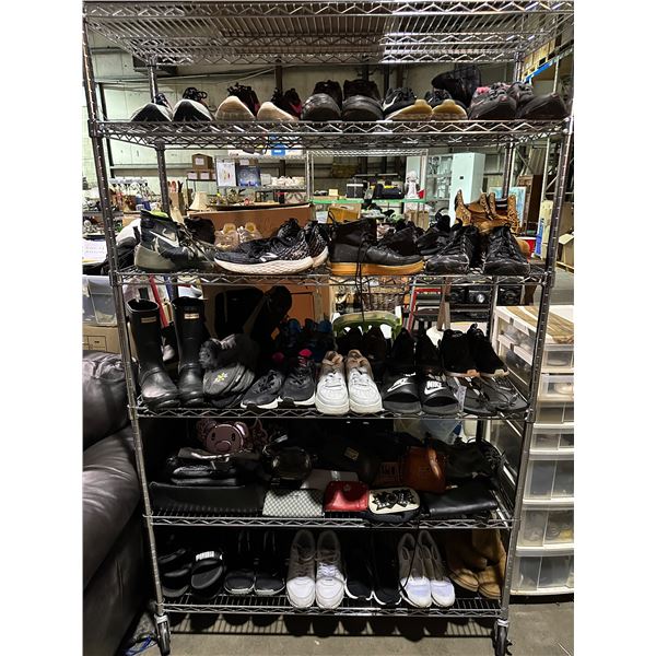 Rack of 6 racks of shoes & wallets approx. 30 pairs of shoes & 15 wallets