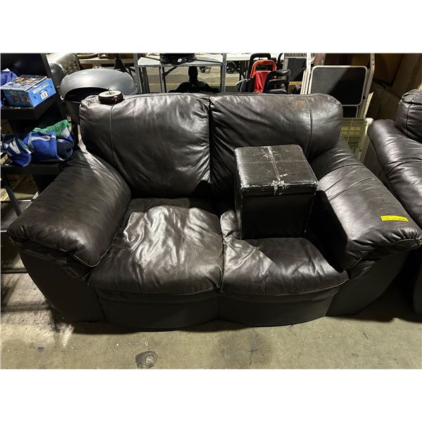 Leather sofa & small ottoman (sofa measures approx. 66in L)