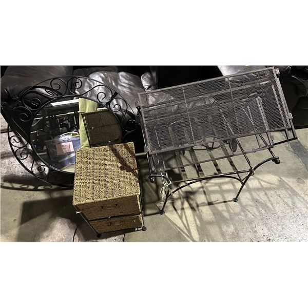 Group of circle mirror, standing storage basket, shoe holder, etc...