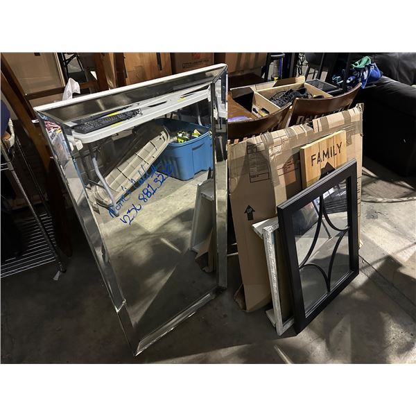 Group of 3 mirrors, family sign, & 2 pictures