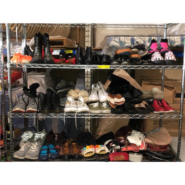 Rack of assorted shoes - approx 49 pairs & group of purses & bags