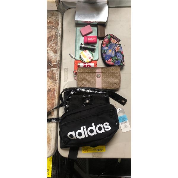 Group of misc items including - Adidas backpack, Guess bag, Coach hand purse, large zippo lighter, e