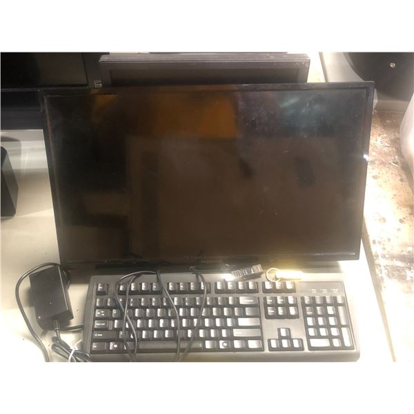 Group of assorted electronics Dell monitor, Insignia monitor, keyboard, etc...