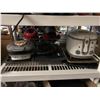 Image 3 : Rack & contents including - misc kitchen items, coffee cups, pots & pans, chefman RJ33C crepe maker,