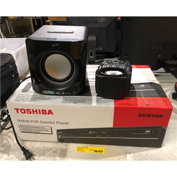 Group of Toshiba DVD & VCR combo player, misc speakers, etc...