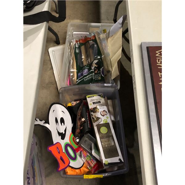 Group of misc items including - Conair foot bath, misc office supplies, mask, cat scratching post, b