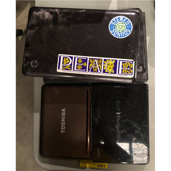 Group of approx 5 laptops including - Toshiba, Acer aspire one, HP, etc...