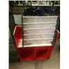 Image 1 : Group of 6 tier storage shelf, 3 unit red shelf, storage bin, etc...