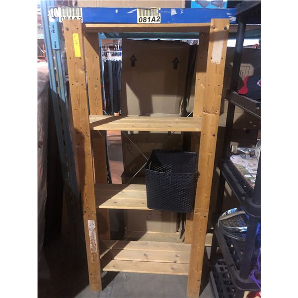 4 tier 68in H wooden shelf w/storage basket