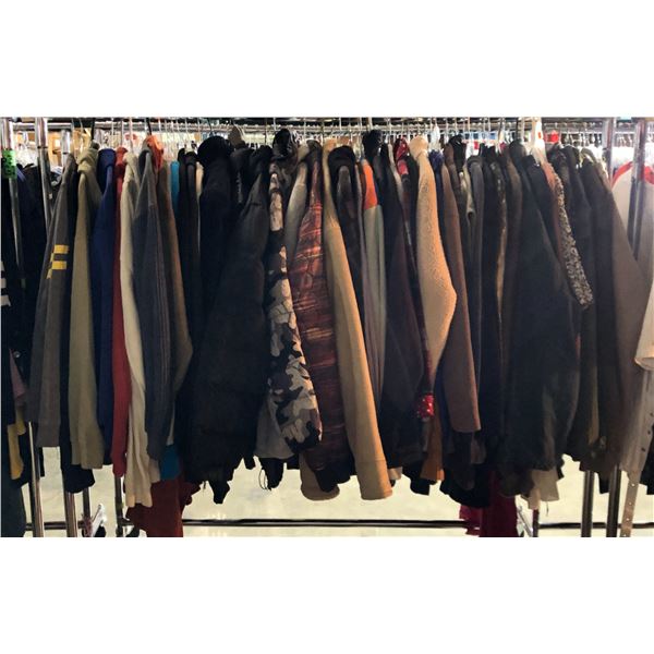 Rack lot full of assorted clothes - includes high end men & women jackets / cardigans / Adidas sweat