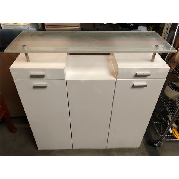 Contemporary sideboard w/ glass top - approx 40" W x 14" L x 44" H