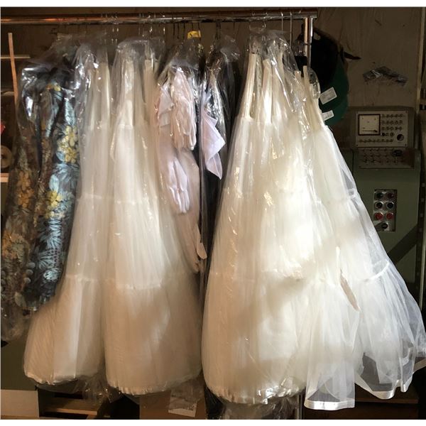 Rack lot of assorted wedding outfits - includes white dress / blazers etc (approx 30 pcs)