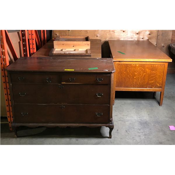 Group of 3 furniture pcs - includes Mahogany 4 drawer dresser (approx 47" x 22" x 34" H) / wooden de